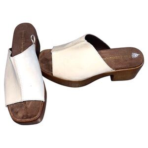 House of Harlow 1960 Griffin Ivory Leather Platform Block Heel Sandals